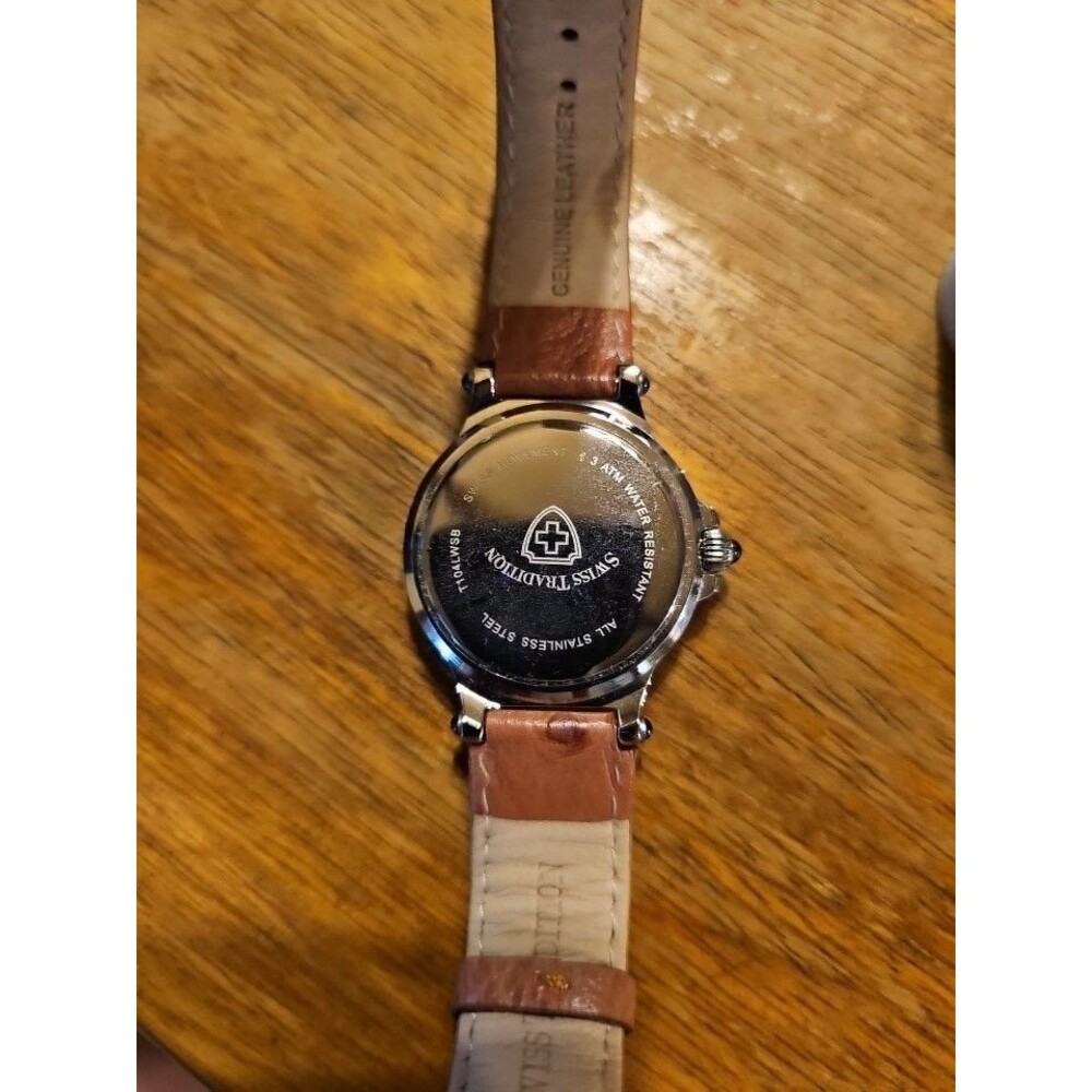 Swiss Tradition 704LW9B Calendar Moonphase Watch Brown Leather Box Working